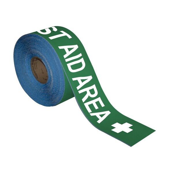 Superior Mark Floor Marking Message Tape, 4in x 100Ft , FIRST AID AREA KEEP CLEAR IN-40-730I - main
